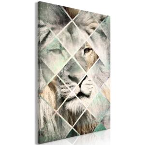 Canvas Tavla - Lion On The Chessboard (1 Del) Vertical - 40x60