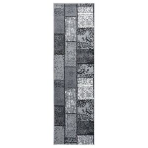 Gångmatta grå BCF med blockmönster 60x200 cm