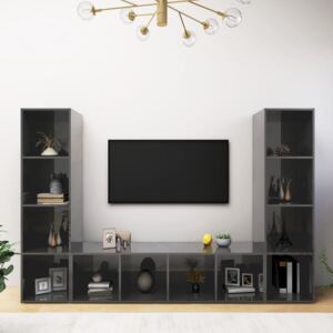 VidaXL TV-skåp 3 st grå högglans 142,5x35x36,5 cm spånskiva