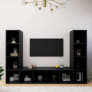 VidaXL TV-bänk 3 delar svart 142,5x35x36,5 cm spånskiva