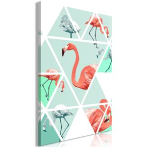 Canvas Tavla - Geometric Flamingos (1 del) Vertical - 40x60