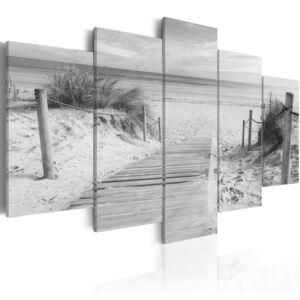 Canvas Tavla - Morning on the beach - black and white - 200x100