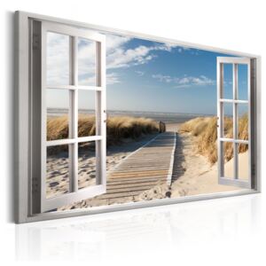 Canvas Tavla - Window: View of the Beach - 90x60