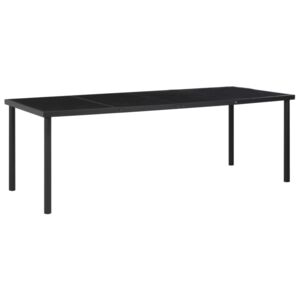 Trädgårdsbord svart 220x90x74,5 cm stål och glas