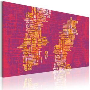 Canvas Tavla - Text karta över Sverige (rosa bakgrund) - 60x40