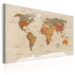 Canvas Tavla - World Map: Beige Chic - 60x40