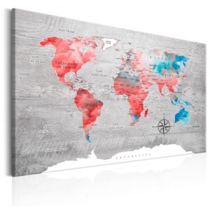 Canvas Tavla - World Map: Red Roam - 90x60