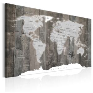 Canvas Tavla - World Map: Wooden World - 60x40
