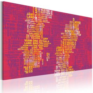 Canvas Tavla - Text karta över Sverige (rosa bakgrund) - 120x80