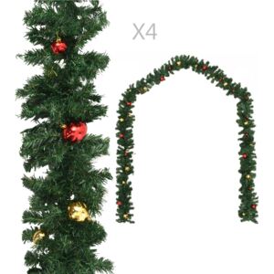 VidaXL Julgirlanger 4 st med julkulor grön 270 cm PVC