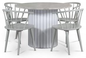 Empire matgrupp Ø105 cm inkl. 4 st Dalsland grå stolar - Silver Diana marmor / Vit lamell träfot