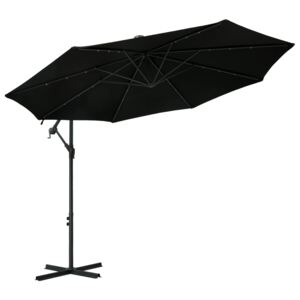 VidaXL Frihängande parasoll med LED och stålstång 300 cm svart