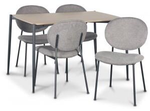 Lokrume matgrupp 120 cm bord i ljust trä + 4 st Tofta grå stolar