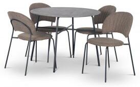 Tofta matgrupp Ø100 cm bord i betongimitation + 4 st Hogrän bruna stolar