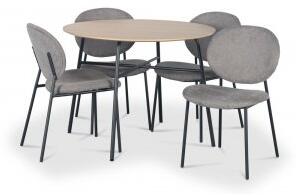 Tofta matgrupp Ø100 cm bord i ljust trä + 4 st Tofta grå stolar