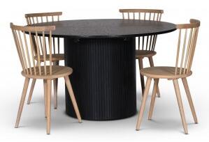 Nova matgrupp, förlängningsbart matbord Ø130-170 cm inkl 4 st vitoljade pinnstolar Castor - Svartbetsad ek