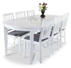 Sandhamn förlängningsbart vitt matbord 160-200 cm + Möbelvårdskit för textilier