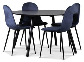 Rosvik matgrupp, matbord med 4 st Carisma sammetsstolar - Svart/Blå + Fläckborttagare för möbler