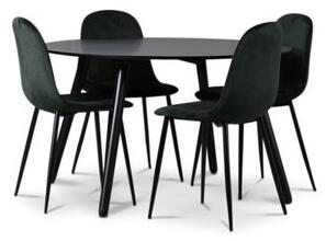 Rosvik matgrupp, matbord med 4 st Carisma sammetsstolar - Svart/Grön + Fläckborttagare för möbler
