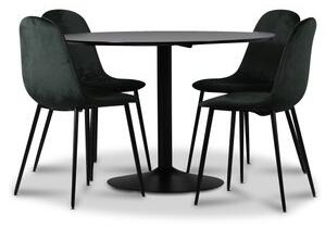 Seat matgrupp, matbord med 4 st Carisma sammetsstolar - Svart/Mörkgrön + 2.00 x Möbeltassar