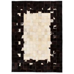 VidaXL Matta äkta läder lappad fyrkanter 80x150 cm svart/vit