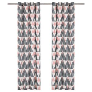 VidaXL Gardiner med metallringar 2 st bomull 140x175 cm grå och rosa