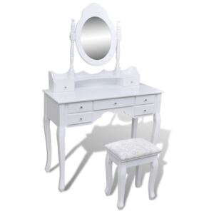 VidaXL Sminkbord med spegel och pall 7 lådor vit