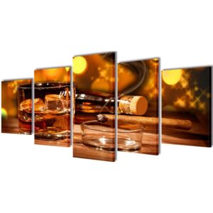 VidaXL Uppsättning väggbonader på duk: whiskey och cigarr 100 x 50 cm
