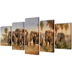 VidaXL Uppsättning väggbonader på duk: elefanter 100 x 50 cm