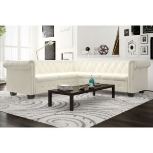 VidaXL 5-sitsig Chesterfield soffa konstläder vit