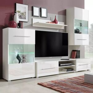TV-möbel med vitrinskåp och LED 5 delar vit