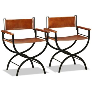 VidaXL Hopfällbara stolar 2 st svart och brun äkta läder