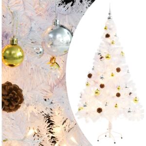 VidaXL Plastgran dekorerad med julkulor och LED 150 cm vit