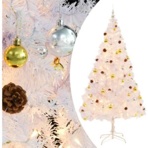 VidaXL Plastgran dekorerad med julkulor och LED 210 cm vit