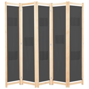 VidaXL Rumsavdelare 5 paneler 200x170x4 cm grå tyg