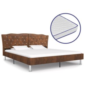 VidaXL Säng med memoryskummadrass brun tyg 160x200 cm