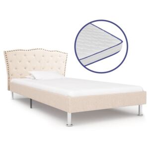 VidaXL Säng med memoryskummadrass beige tyg 90x200 cm