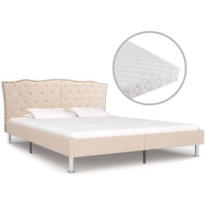 VidaXL Säng med madrass beige tyg 160x200 cm