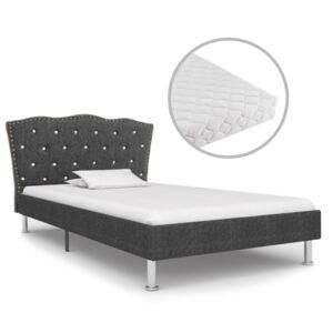 VidaXL Säng med madrass mörkgrå tyg 90x200 cm