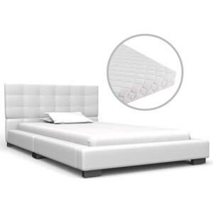 VidaXL Säng med madrass vit konstläder 90x200 cm