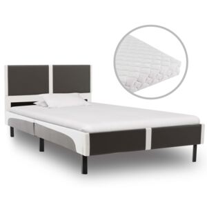 VidaXL Säng med madrass grå och vit konstläder 90x200 cm