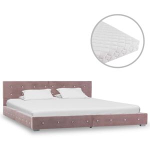 VidaXL Säng med madrass rosa sammet 160x200 cm