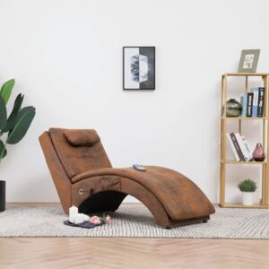 VidaXL Massageschäslong med kudde brun konstmocka