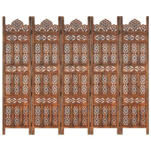 VidaXL Rumsavdelare 5 paneler handsnidad brun 120x165 cm mangoträ