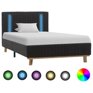 Sängram med LED mörkgrå tyg 90x200 cm