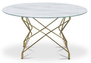 Soffbord Star 90 cm - Vitt marmorerat glas / mässingsfärgat underrede - Soffbord i marmor, Marmorbord, Bord