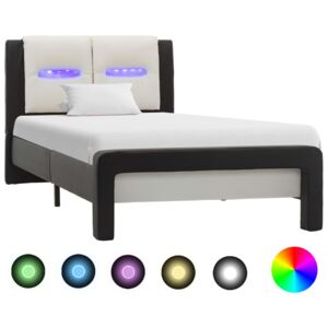 Sängram med LED svart och vit konstläder 100x200 cm