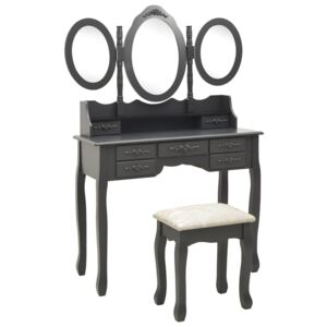 VidaXL Sminkbord med pall och 3 speglar grå