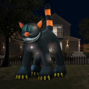 VidaXL Uppblåsbar svart katt med LED XXL 6 m