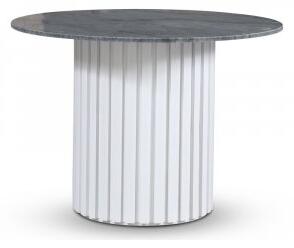 Empire matbord Ø105 cm - Grå marmor / Vit lamell träfot